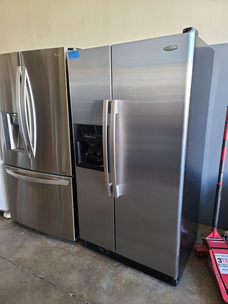 WHIRLPOOL STAINLESS STEEL SIDE BY SIDE REFRIGERATOR