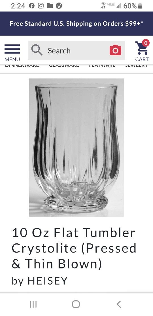 8 Heisey 10oz Tumblers In Crystolite