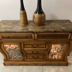 [$1300] EL DORADO FURNITURE AICO SOLID WOOD SIDEBOARD MARBLE  GRANITE DINNING SET BUFFET RECEIPT A5