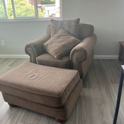 Arm Chair, Ottoman, And Two Matching Pillows
