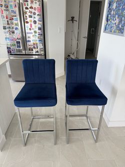 Navy Blue Velvet Bar Stools – Set of 2