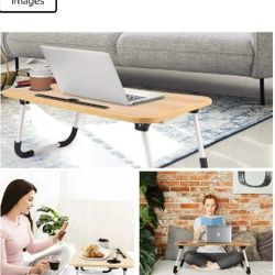 Foldable Lap Desk, 23.6 Inch Portable Wood Laptop Desk Table Workspace Office Organizer Bed Sofa Tray with Slots/Cup Holder,  Anti-Slip for Read