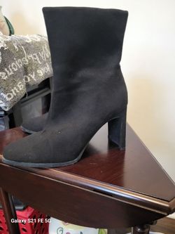 Black Suede Block Heel Ankle Boots