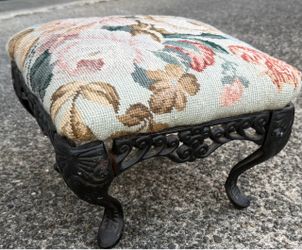 Vintage Cast Iron Needle Point Stool