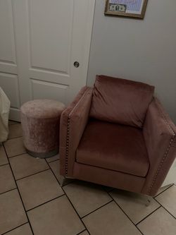 Pink Velvet Accent Chair with Ottoman