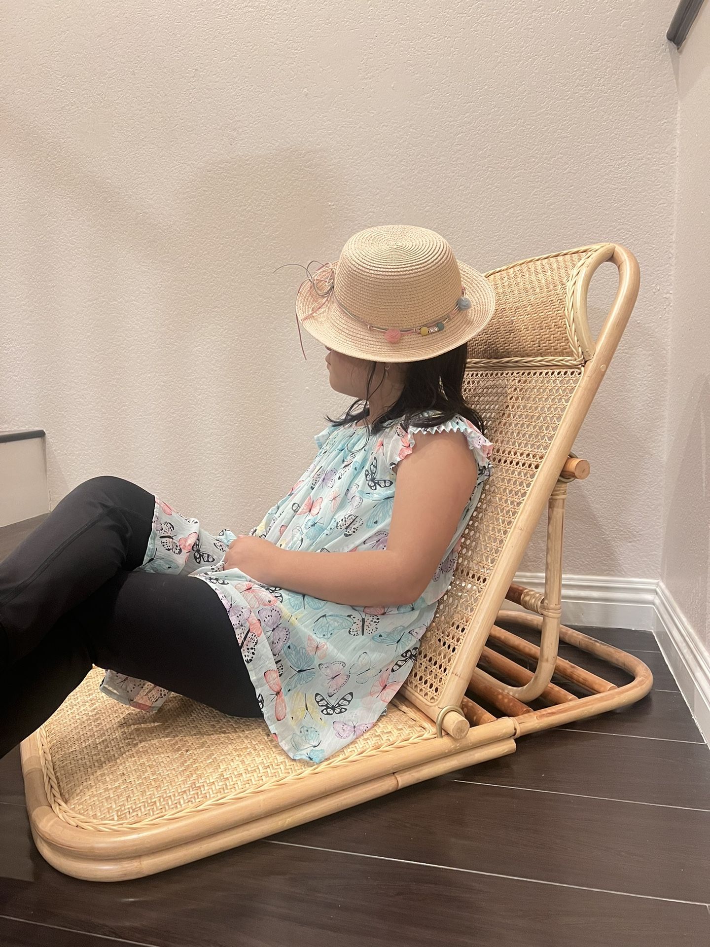 4-gear adjustable folding rattan beach chair, camping chair rattan floor chair beach chair floor chair floor lounge chair tatami
