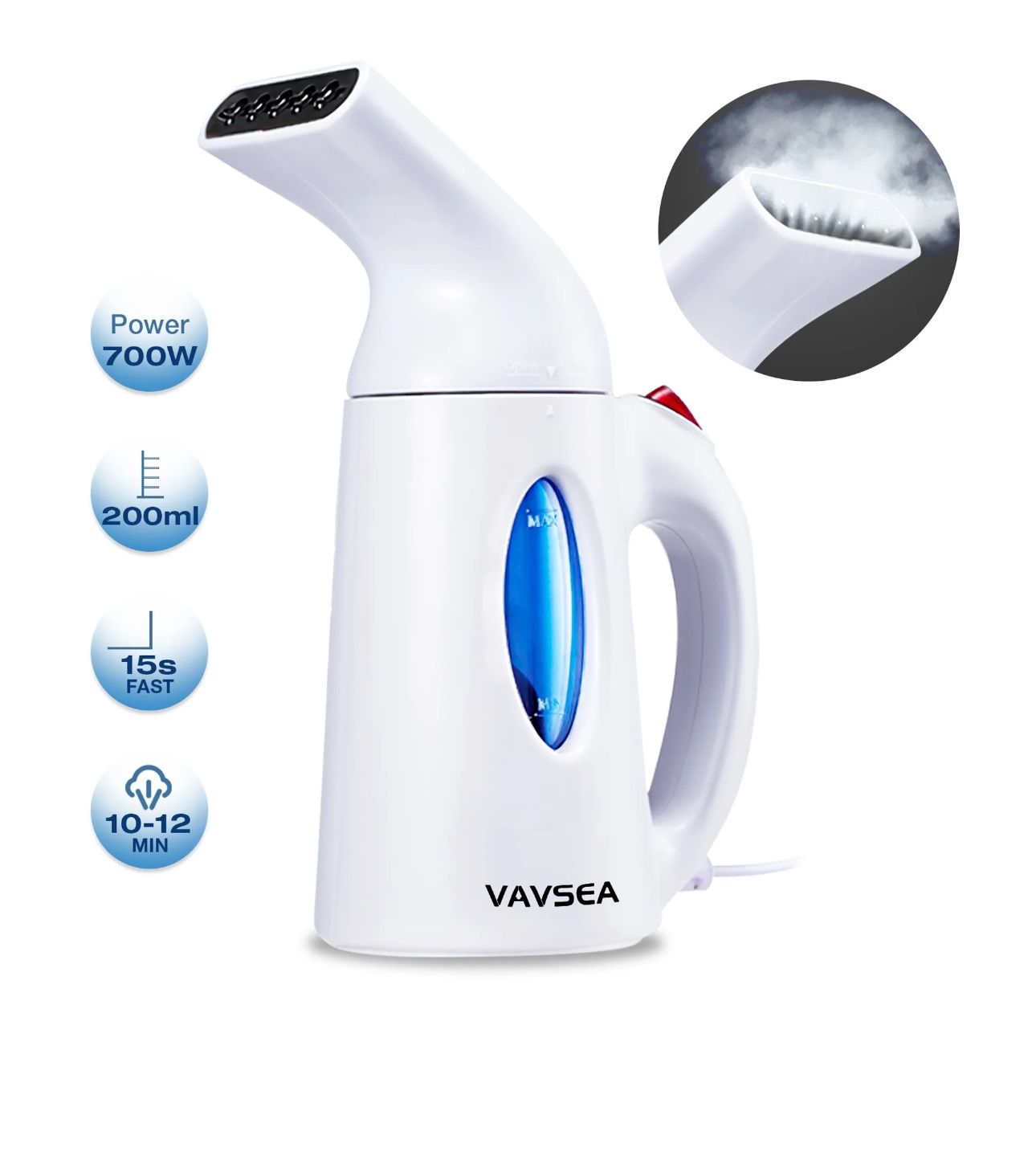 VAVSEA Steamer for Clothes,700w Portable Garment Steamer,Auto Shut-off Function,Wrinkles/Steam/Soften/Clean/Sterilize,White