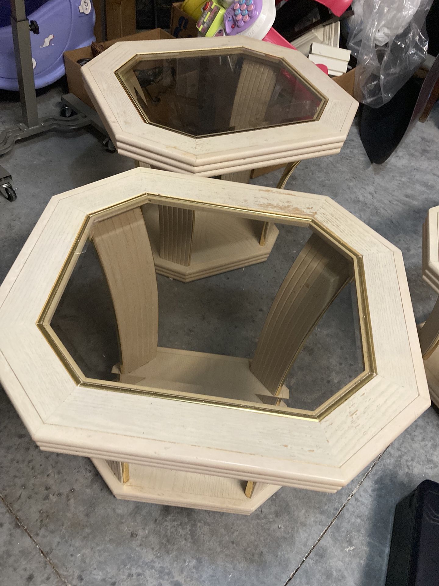 Two Solid Wood Side Tables With Glass Top $30 Both