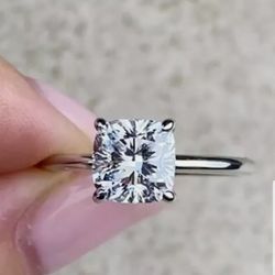3.5 Ct Cushion Cut Moissanite Hidden Halo Engagement Ring 14k White Over Silver