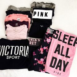 Victoria’s Secret PINK LOT of 12 Sport Hoodie Leggings Shirts Sleep Size XS M Preloved Condition