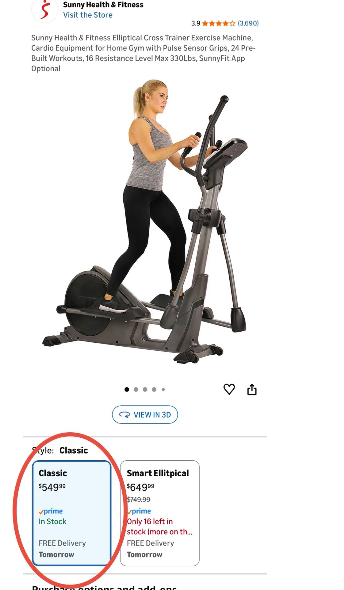 Sunny Health & Fitness Elliptical Cross Trainer Exercise Machine