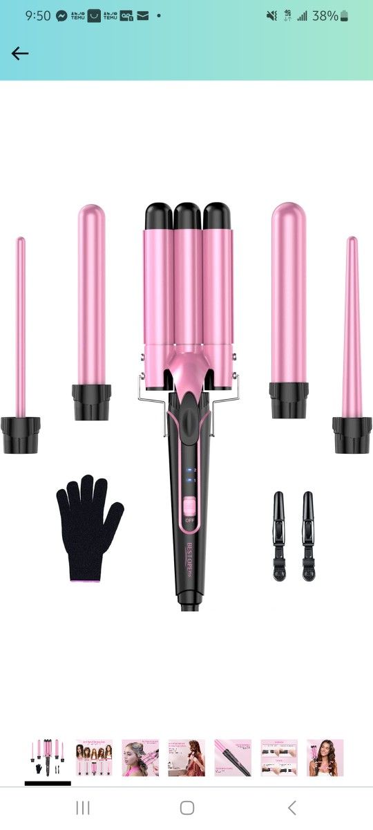 Waver Curling Iron Curling Wand - BESTOPE PRO 5 in 1 Curling Wand Set with 3 Barrel Hair Crimper for Women, Fast Heating Crimper Wand Curler in All Ha