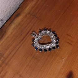  Silver Blue Sapphire & CZ Heart Pendant 