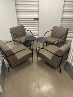 Set of 4 Taupe Armchairs with 2 Side Tables