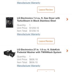 LG Washer & Gas Dryer Set + SideKick Pedestal (Excellent)