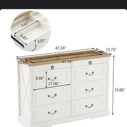 New in Box8-Drawer White Storage Cabinet with Glass Top & Motion-Activated Light for Bedroom and Walk-In Closet.
