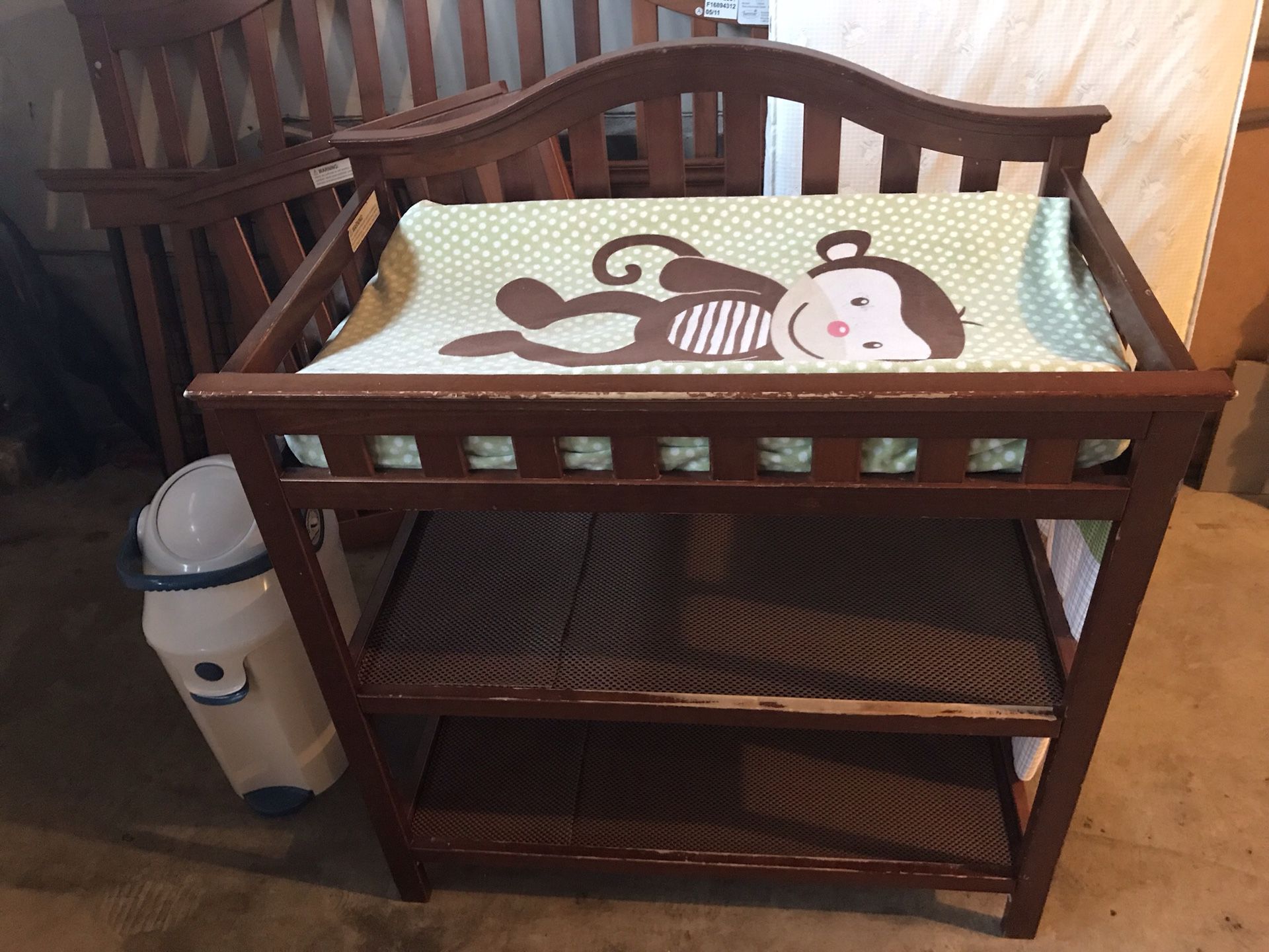 Nursery Items changing table, crib, diaper pail, etc