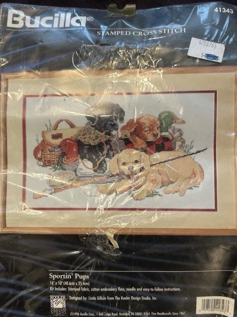 Bucilla SPORTING PUPS Stamped Cross Stitch Kit 41343 NEW!