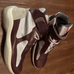 Prada Shoes Mens 8 (UK 38)America's Cup Red Hi Top Sneakers Leather 