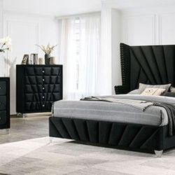 Brand New Black Modern Style 4pc Queen Bedroom Set (Available In California & Eastern King Size)