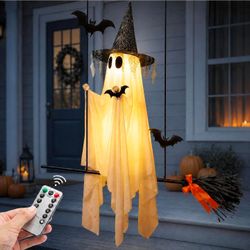 60 inch, with Witch Hat and Broom, 8 Lighting Modes
Large Hanging Ghost with String Lights