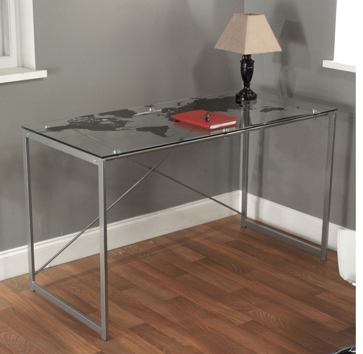 World Map Glass Desk