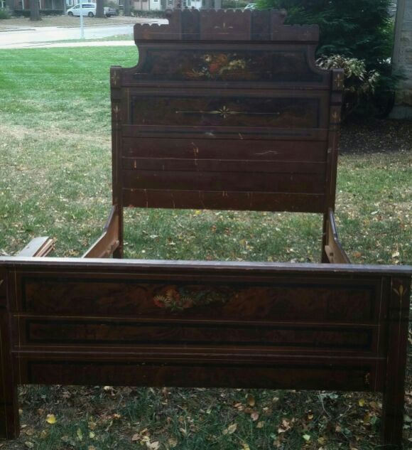 HANDPAINTED ANTIQUE 3/4 BED LATE 1800's