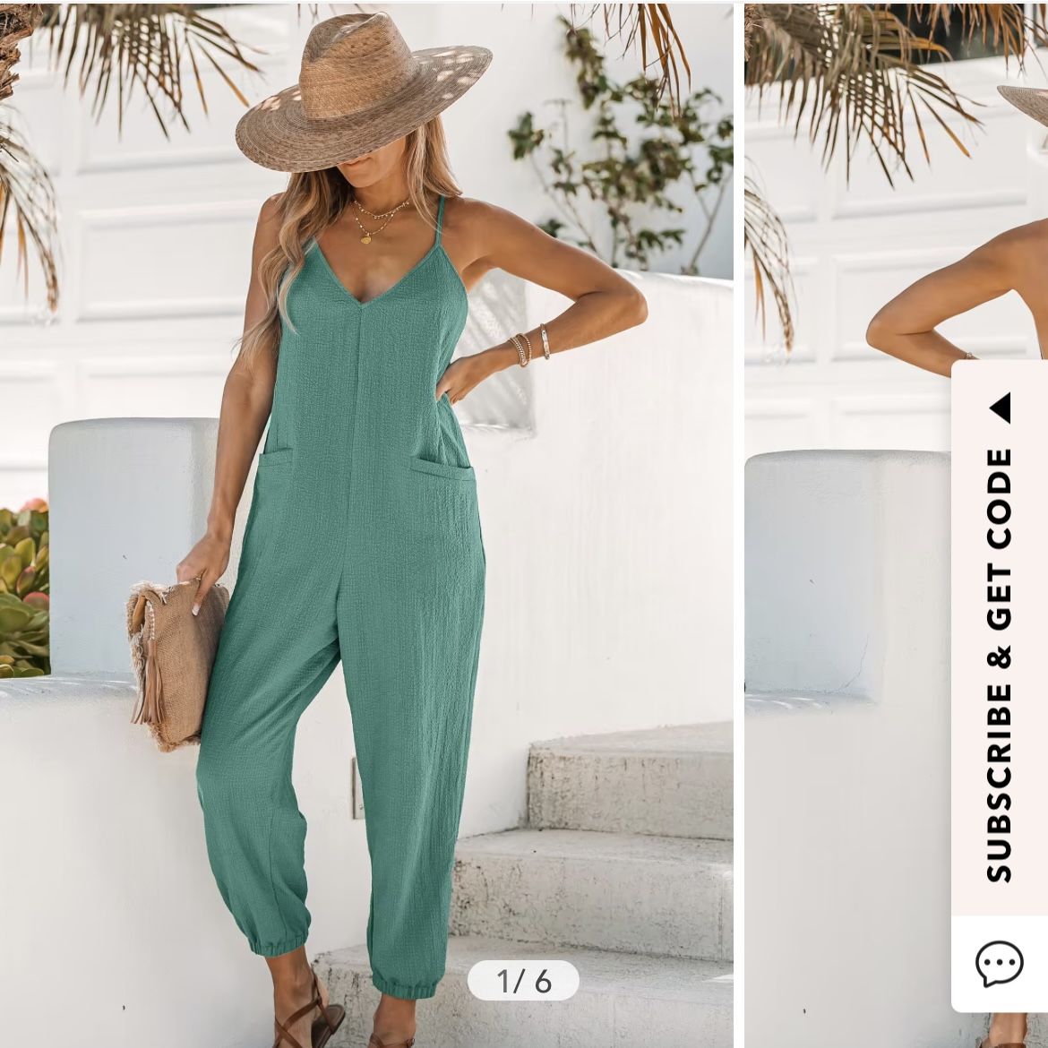 Cupshe Green V-Neck Cami Jogger Jumpsuit, L