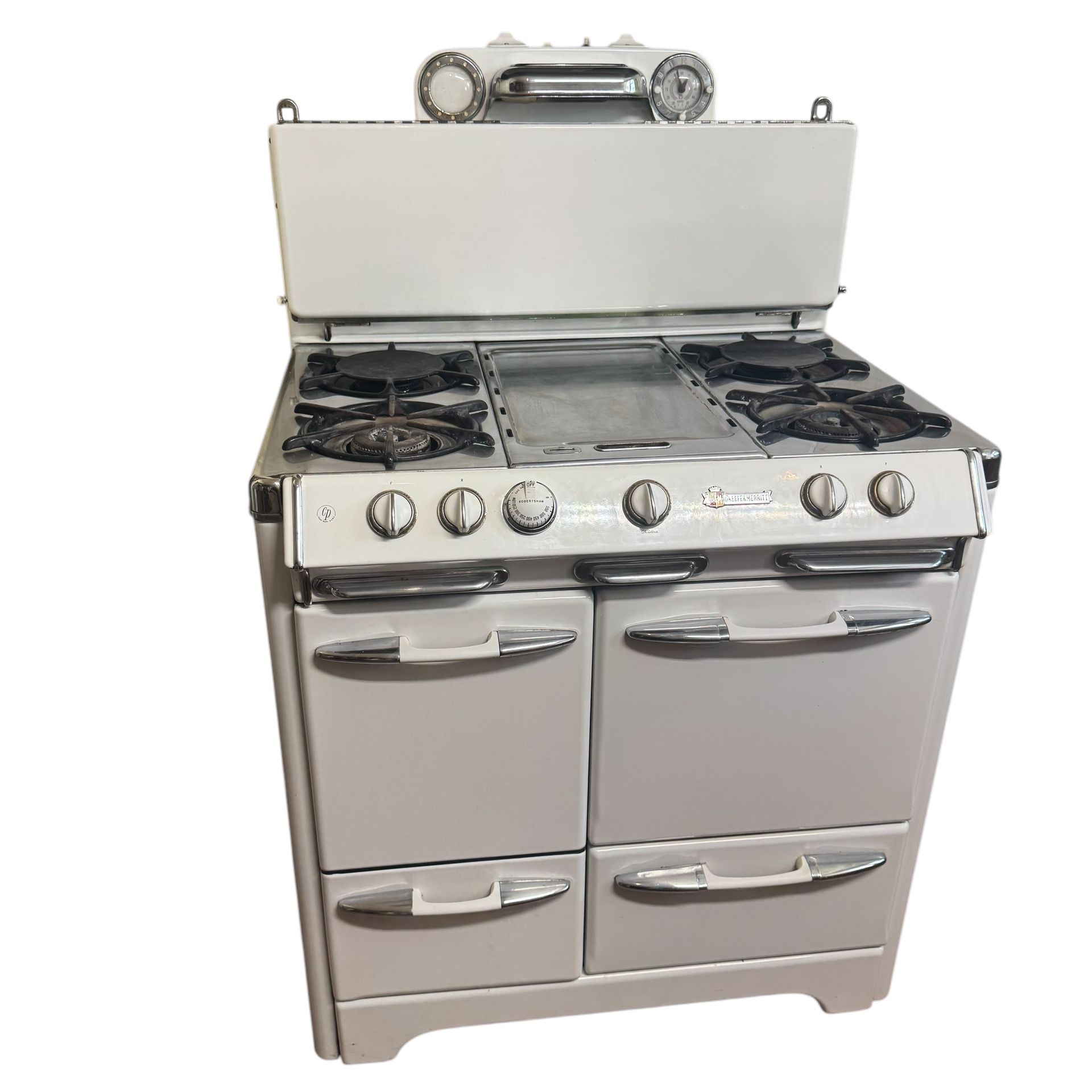 O’Keefe & Merritt White Porcelain 1950’s Freestanding 34” Gas Stove