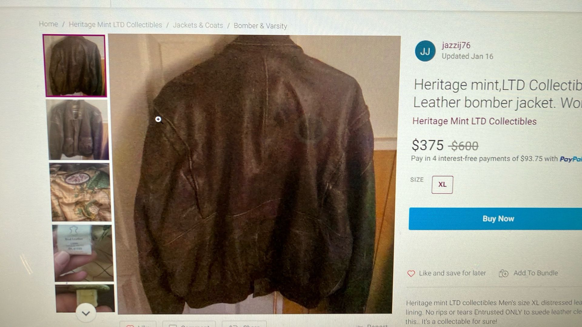 Heritage Mint LTD Collectibles Men’s brown 100% Leather Bomber Jacket