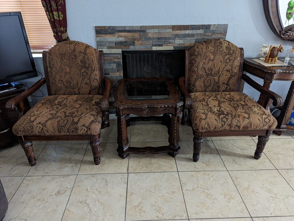 Victorian Style Wooden Chairs & Side Tables