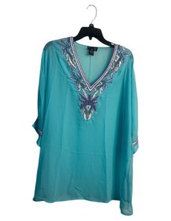 Women's Blue Embroidered Sheer V-Neck Tunic Size Small