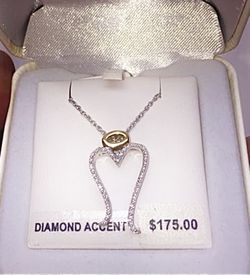 Beautiful NEW Necklace Sterling Silver with Diamond Accent, & gold coating halos.