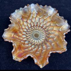 Vintage Dungan Carnival Glass Marigold Candy Dish Pattern Fish Scale 6"