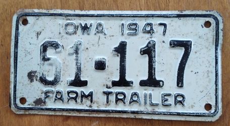 Iowa 1947 Farm Trailer License Plate