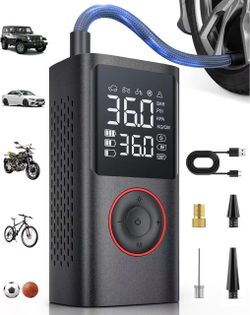Powools Tire Inflator Portable Air Compressor, Black, Standard Capacity Cordless Car Tires, Motorcycle, Bicycle, Balls, Inflatables, 150PSI, Auto Shut