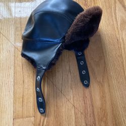 Vintage Leather And Fur  Winter Hat 