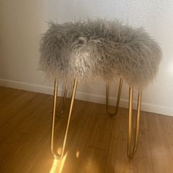 Grey Faux Fur Square Stool