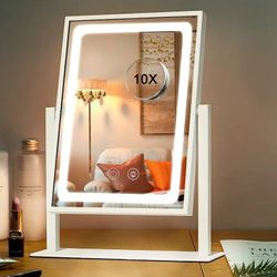Vanity Mirror with Lights, Lighted Hollywood Makeup Mirror, Touch Dimmable 3 Color Lights, Detachable 10X Magnification Mirror, 360° Rotation(12inches