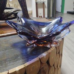 Murano Retro Mid Century Blue Glass Bowl