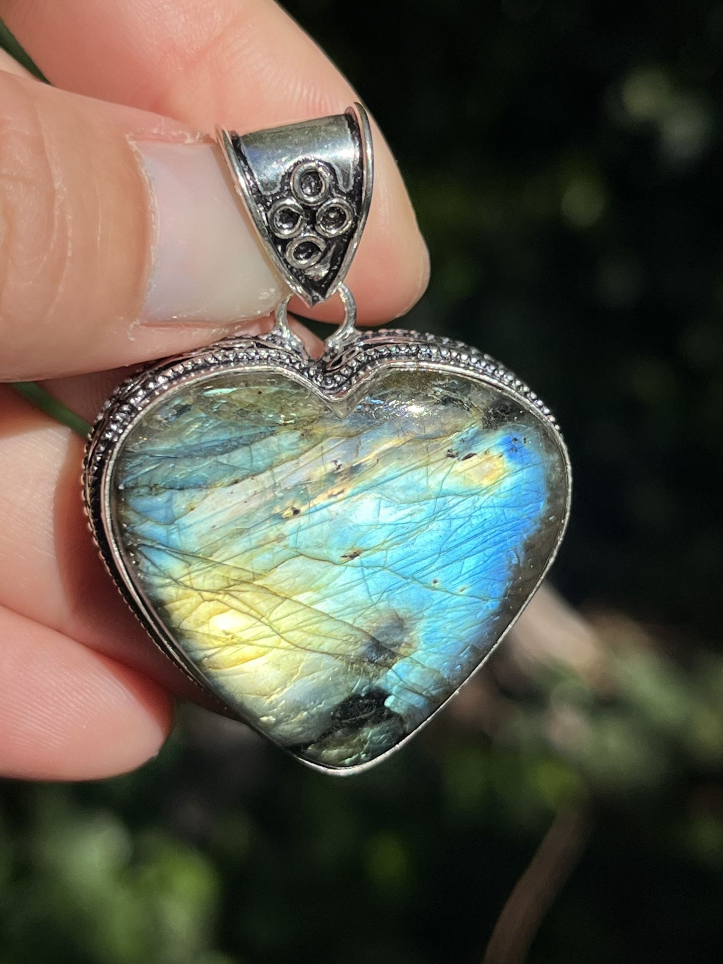 Silver Plated Labradorite Heart Pendant