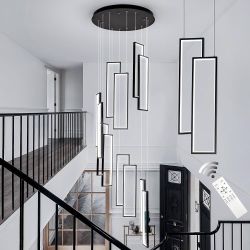 Black Modern Staircase Chandeliers for High Ceilings, 138" Max Height Adjustable, Dimmable LED with Remote, Spiral Chandeliers for 2-Story Foyer, Gran