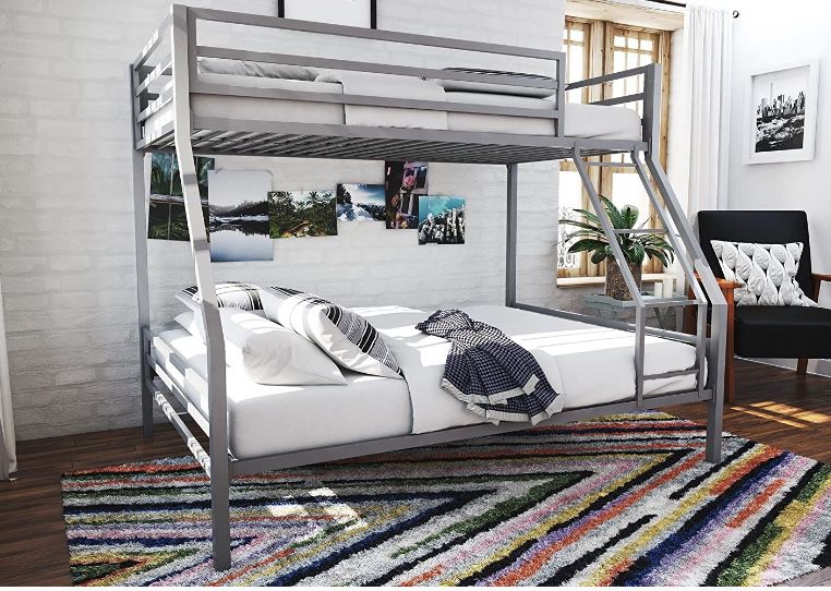 Novogratz Maxwell Twin/Full Metal Bunk Bed, Sturdy Metal Frame with Ladder and Safety Rails