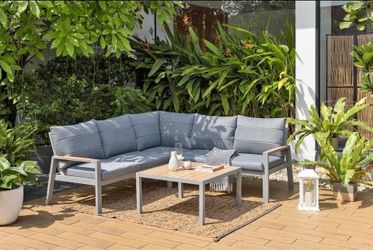 BRAND NEW Patio Sofa Set 5 Person Corner Sectional - Outdoor Aluminum Set - Grey