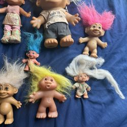 Vintage Troll Doll Lot of 7: Treasure Trolls different years different sizes