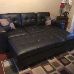 Brand new Espresso color Bonded leather Sectional Sofa with ottoman 
