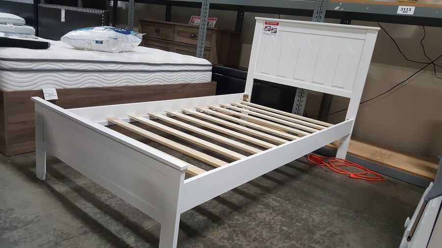 Wooden Platform Bed  with Slats, White Color, SKU#107582-T-WH