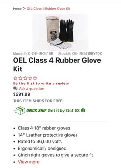 OEL CLASS 4 rubber glove kit size 11