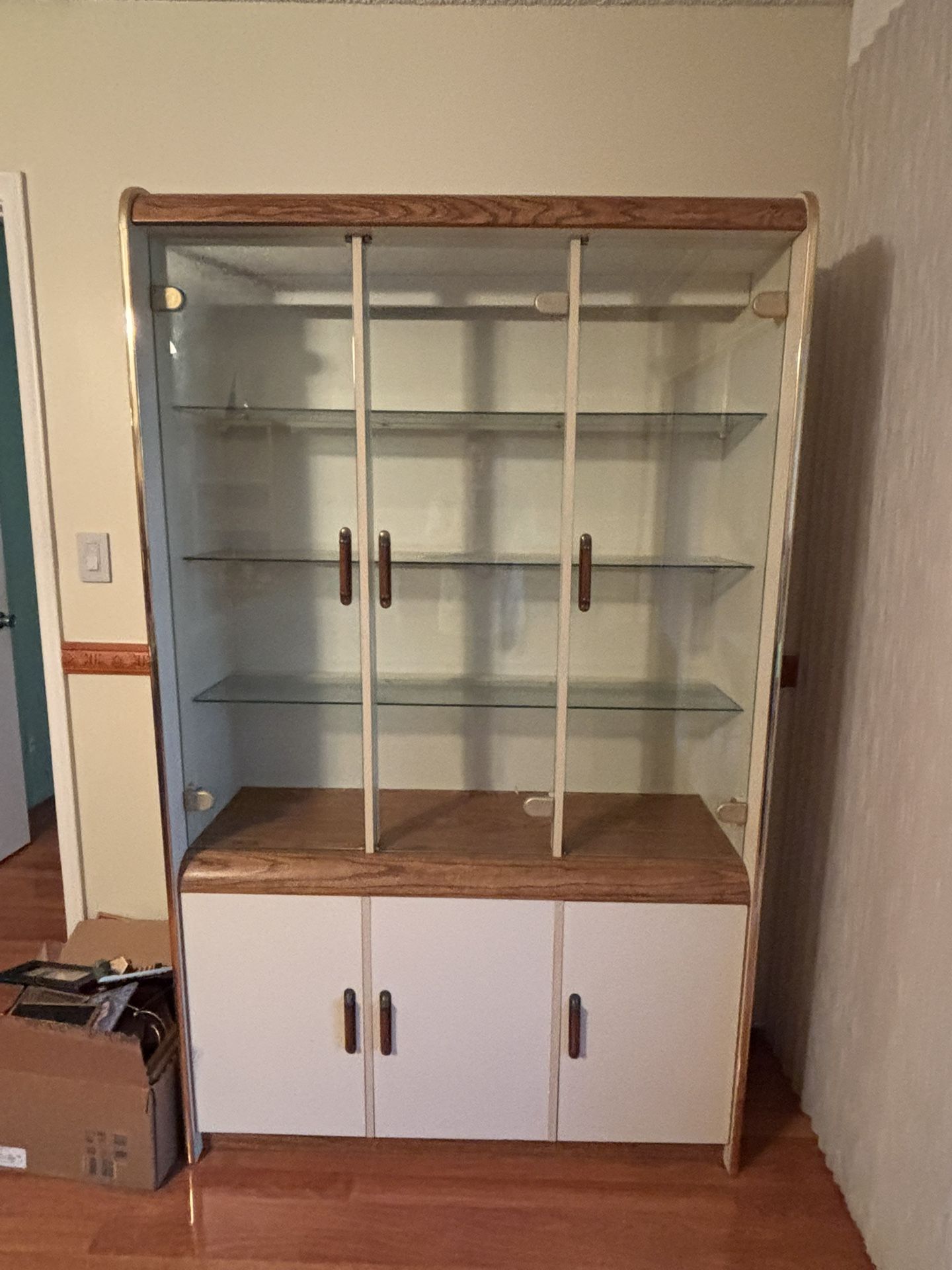 Large Tall Wood & Glass Cabinet.