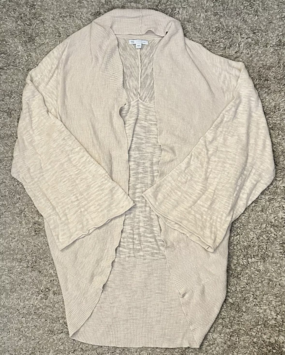 Gap Women’s Size L Beige 100% Cotton Open Front 3/4 Sleeve Cardigan Sweater